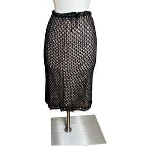J Jill Knit Crochet Midi Skirt Womens XSP Black Lined Whimsygoth Whitchy Grunge